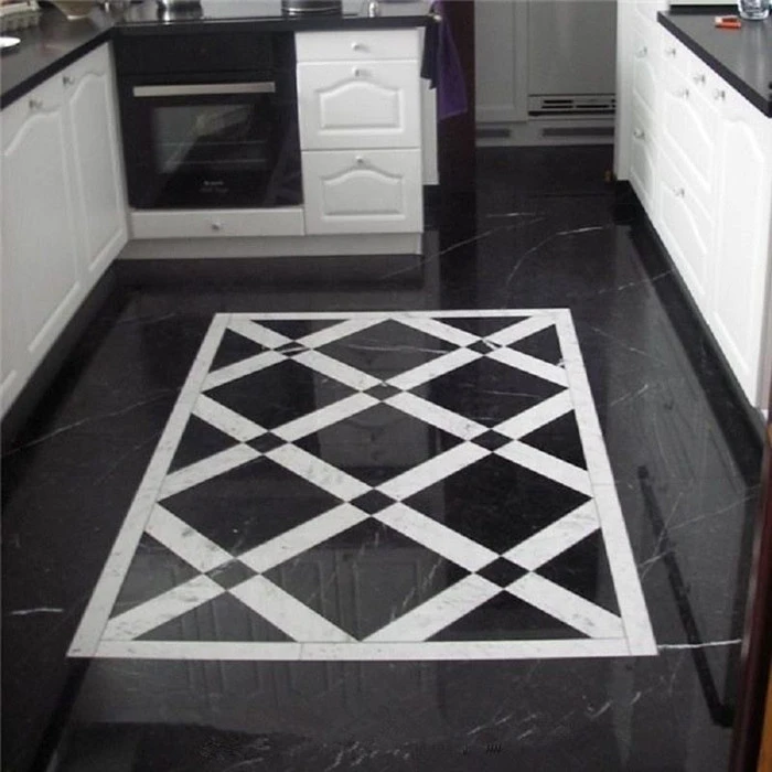 White and black marble kitchen floor