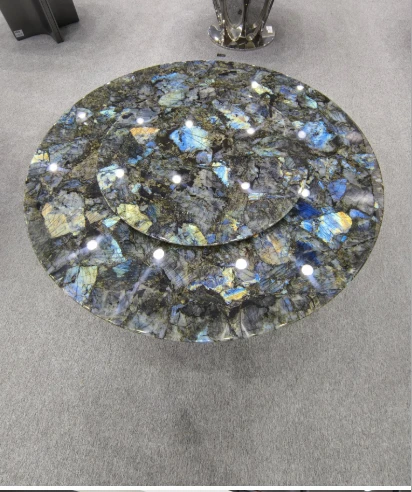 Blue Labrodorite Luxury Stone Round Dining Table For 6