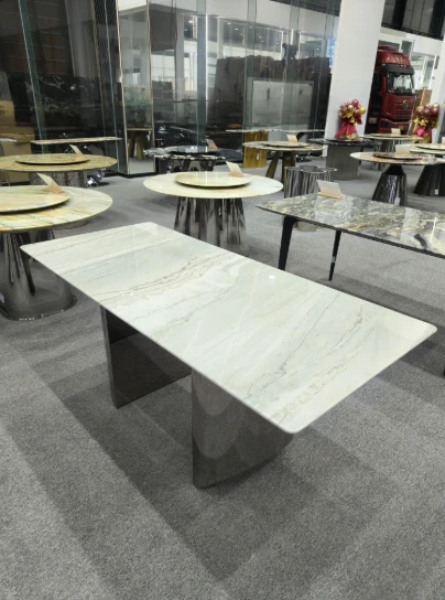 Brazilian Calacatta White Marble Dining Table With A Rectangular Design