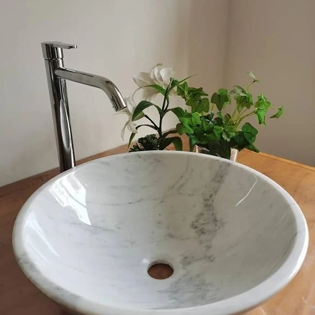Carrara White Round Washing Basin Stone in Bathroom high quality