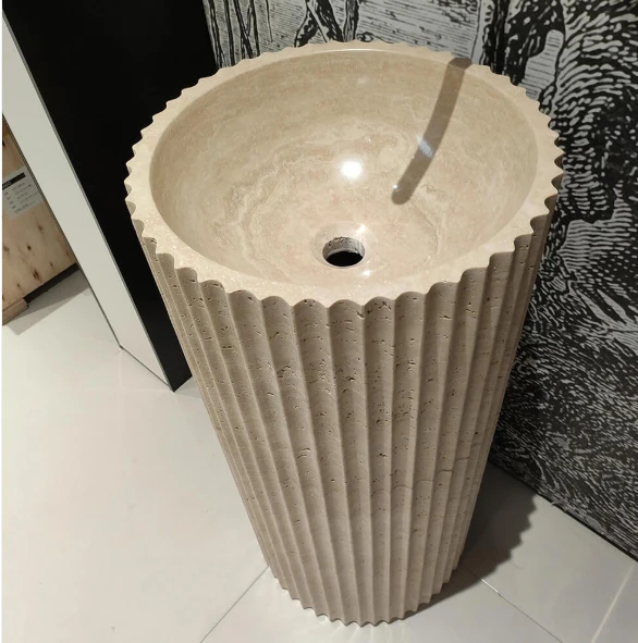 Fluted Travertine Pedestal Sink