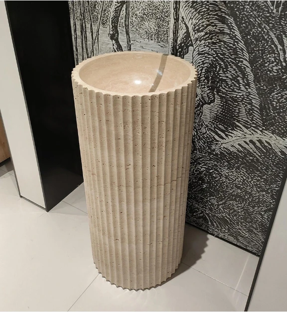 Fluted Travertine Pedestal Sink factory