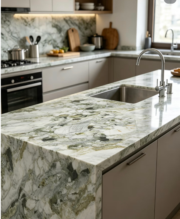 Ice Emerald Green Sintered Stone Slabs Full Body For Vanity Top Table Top Island
