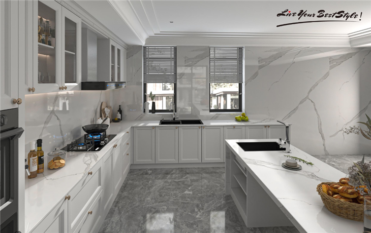 Large Format Porcelain Slabs Alpine White Sintered Stone Kitchen Countertops high quality