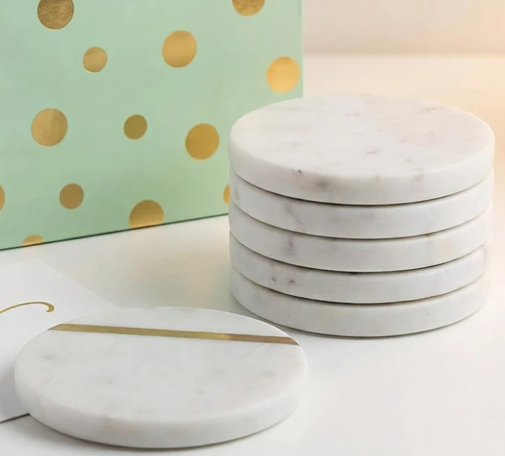 Marble Drink Coasters With Gold Brass Inlay high quality