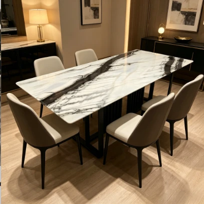 Panda White Marble Top Dining Table Rectangle For 6