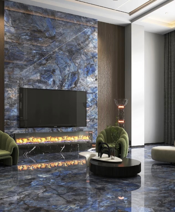 Precious Artificial Stones Blue Labrodorite Sintered Stone For Veneer Kitchen Wall Panel