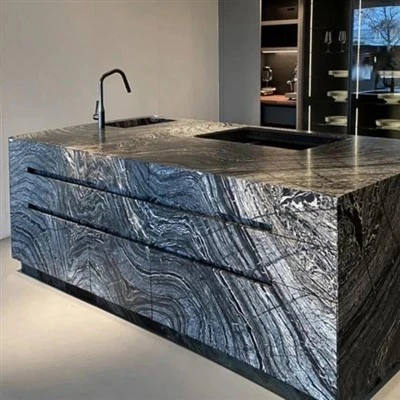 Black Wooden Marble Kitchen Countertop