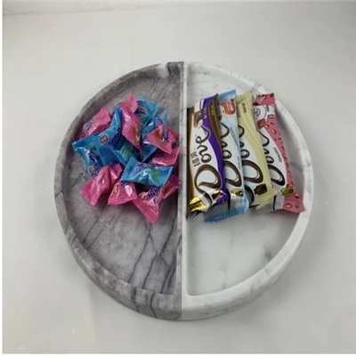 Carrara White Marble Round Tray For Home Decorative