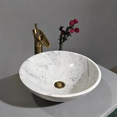 Carrara White Round Washing Basin Stone in Bathroom