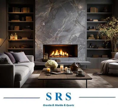 Honed Marble Slab Fireplace