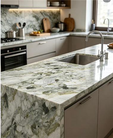 Ice Emerald Green Sintered Stone Slabs Full Body For Vanity Top Table Top Island