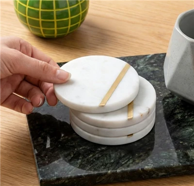 Marble Drink Coasters With Gold Brass Inlay