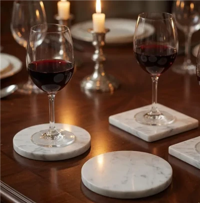 White Carrara Marble Coasters For Home Use
