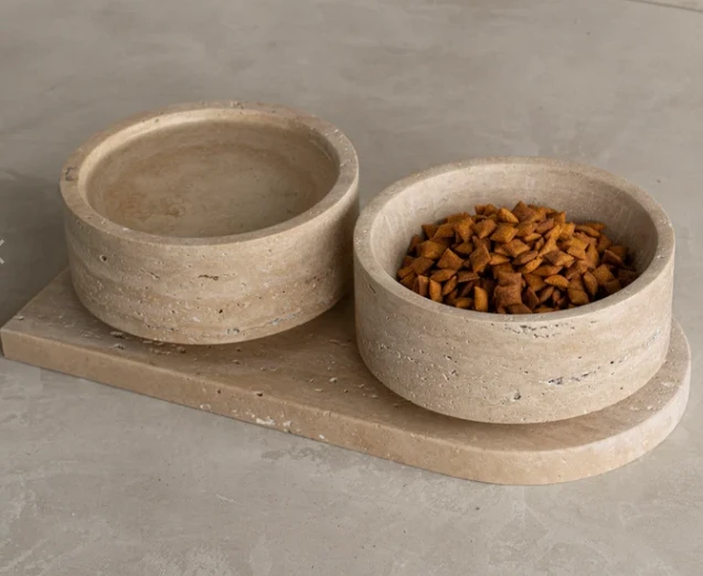 TRAVERTINE PET BOWL SET
