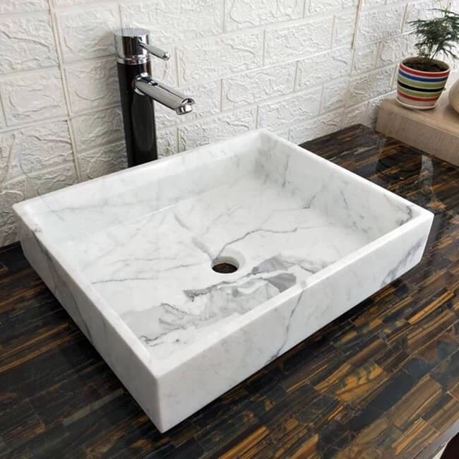 White Marble Square Bathroom Wash Basin From China