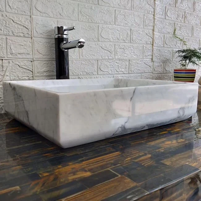 White Marble Square Bathroom Wash Basin From China factory